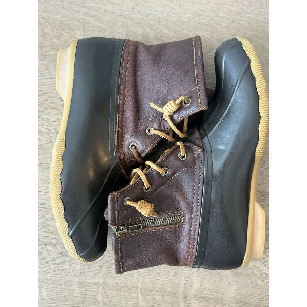 Sperry Saltwater W's 7.5 Brown Leather and Dark Brown Duck Rain Winter Boots